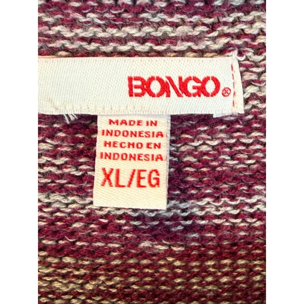 Bongo Men's Crew Neck Knit Sweater Maroon Striped 70's Collegiate Retro Size XL‎